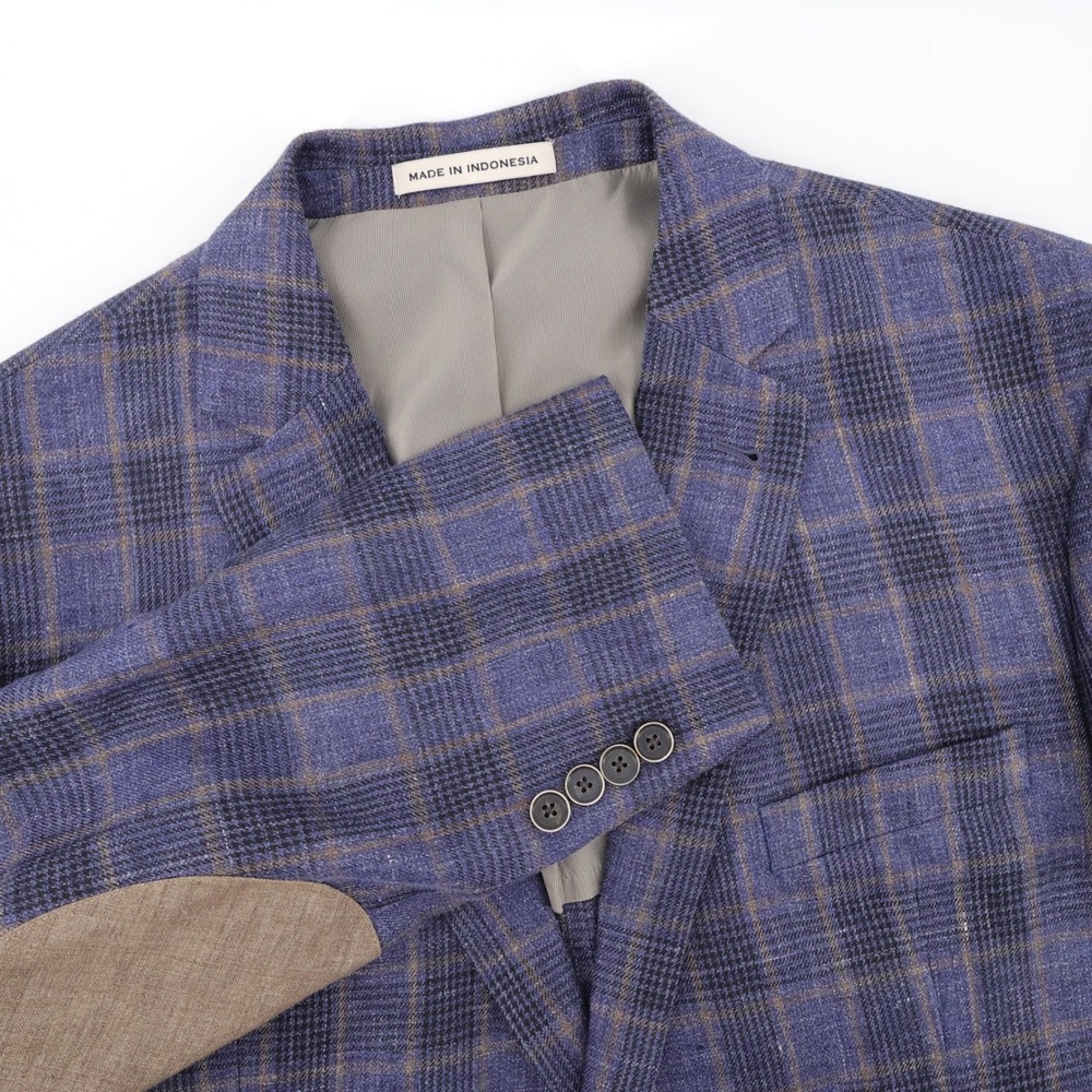 Joseph Abboud Heritage Linen Windowpane Plaid Sport Coat Blue Elbow Pad Mens 46S